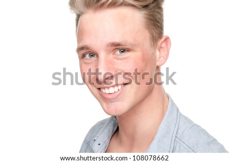 Full isolated studio picture from a happy young man