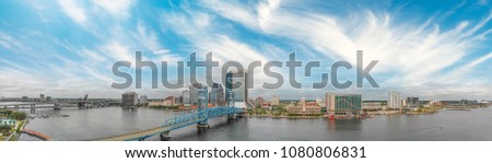 Panoramic aerial view of Jacksonville at sunset, Florida.