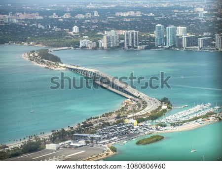 Aerial view of Rickenbacker Causeway in Miami.