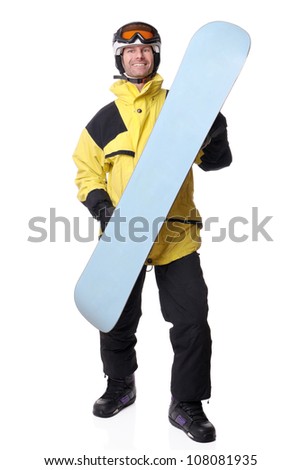 Full isolated studio picture from a snowboarder