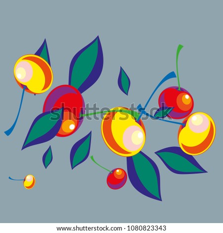 Cherry in a Decorative Style. Vector illustration 