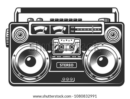 Retro portable stereo radio cassette recorder. Vector illustration Royalty-Free Stock Photo #1080832991