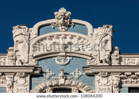 Fragment of Art Nouveau architecture style of Riga city Royalty-Free Stock Photo #108084200