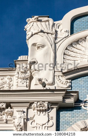 Fragment of Art Nouveau architecture style of Riga city Royalty-Free Stock Photo #108084218