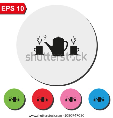 Set of silhouettes teapot and cups. Flat round colorful vector illustration.