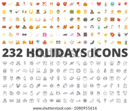 Holiday flat and line icon raster illustration pack of Valentines, patricks, easter, halloween, thanksgiving, wedding, party, birthday, christmas, x-mas, decoration, day, love, heart, snow.