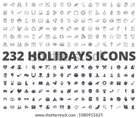 Holiday Line and silhouette icon raster illustration pack of Valentines, patricks, easter, halloween, thanksgiving, wedding, party, birthday, christmas, x-mas, decoration, day, love, heart, snow.
