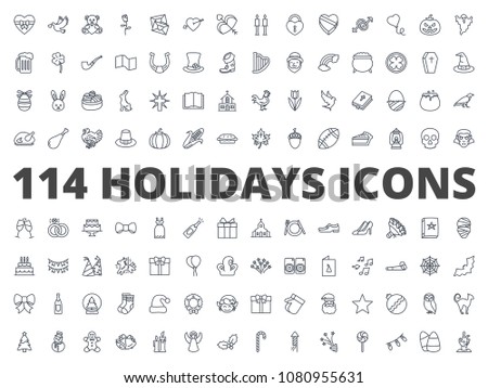 Holiday line icon raster illustration pack of Valentines, patricks, easter, halloween, thanksgiving, wedding, party, birthday, christmas, x-mas, decoration, day, love, heart, snow.