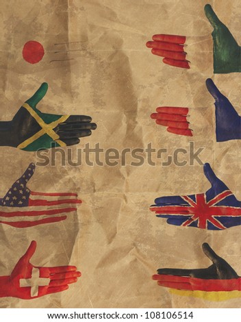 vintage hand flag Italy flag gesture of the hands of male abstract rusty colored background.