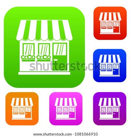 Store set icon in different colors isolated illustration. Premium collection