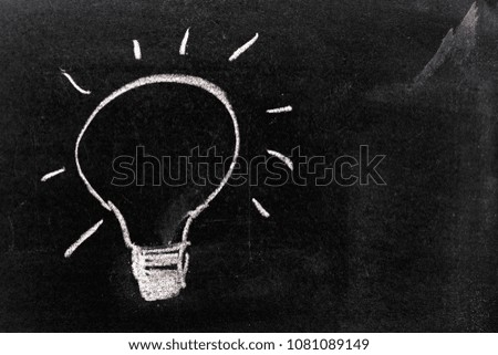 White chalk hand drawing in ligh bulb shape on blackboard background (Concept for new idea)
