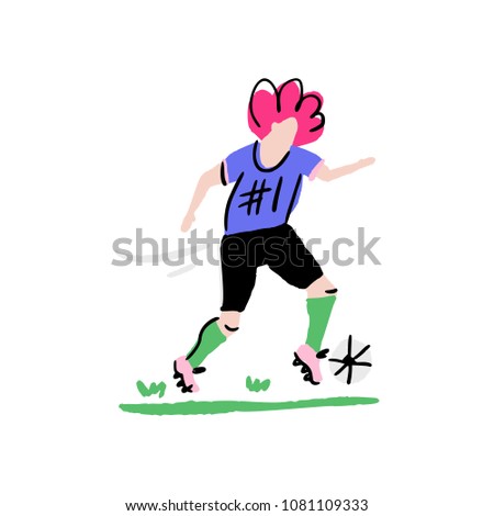Football player on white background. Vector illustration made in doodle style. 