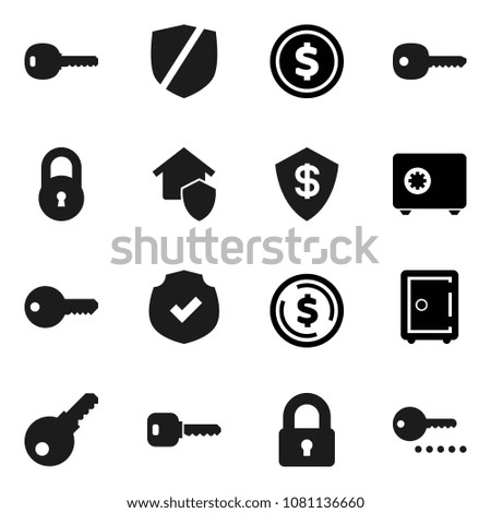 Flat vector icon set - dollar coin vector, safe, protected, lock, key, home protect, shield, password