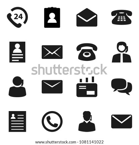 Flat vector icon set - personal information vector, phone 24, support, dialog, classic, mail