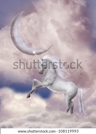 Unicorn in the sky with pink moon