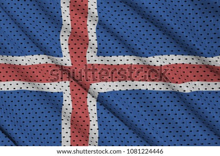 Iceland flag printed on a polyester nylon sportswear mesh fabric with some folds