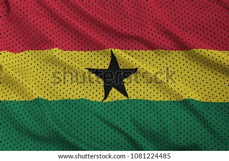 Ghana flag printed on a polyester nylon sportswear mesh fabric with some folds