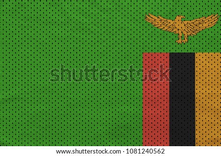 Zambia flag printed on a polyester nylon sportswear mesh fabric with some folds