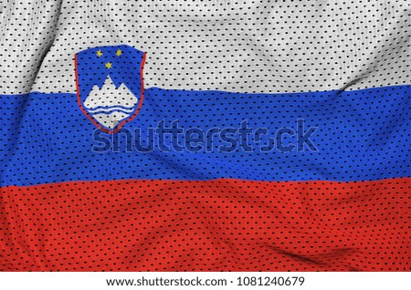 Slovenia flag printed on a polyester nylon sportswear mesh fabric with some folds