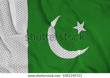 Pakistan flag printed on a polyester nylon sportswear mesh fabric with some folds