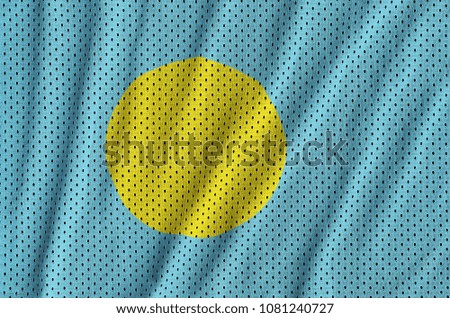 Palau flag printed on a polyester nylon sportswear mesh fabric with some folds