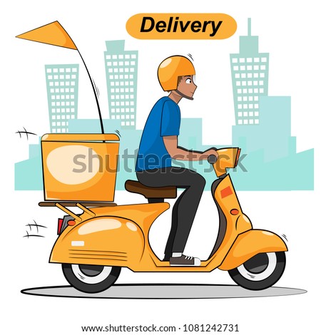 Delivery Boy Ride Scooter Motorcycle Service cartoon set worker Group of industrial people characters