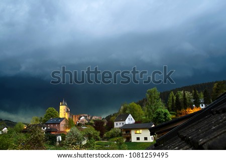 Thunderstorm with bright lightnings next to gerolstein, Germany Vulkaneifel.