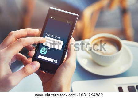 chatbot answering questions online, robot assistant help on website Royalty-Free Stock Photo #1081264862