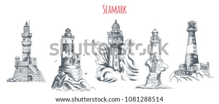 Vector sketch of a seascape with a lighthouse.