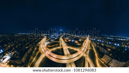 Night bridge roads in Riga city 360 VR Drone picture for Virtual reality, Panorama