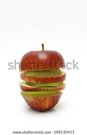apple and kiwi fruit on white background close-up