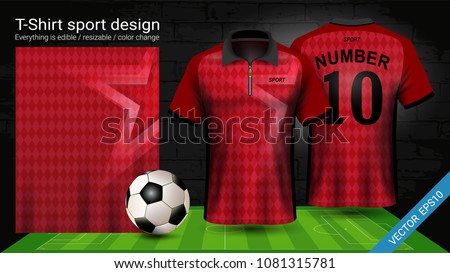 Polo t-shirt with zipper, Soccer jersey sport mockup template for football kit or activewear uniform for your team, school, company, or any occasion, Everything is edible, resizable and color change.