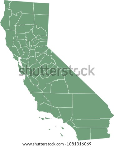 California county map vector outline illustration green background. California state of USA county map. Map of California county state of United States of America Royalty-Free Stock Photo #1081316069