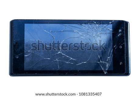 black smartphone with broken glass. isolated