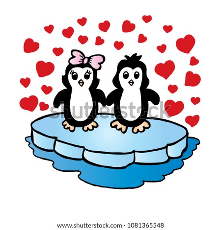 
Penguin and love.  Doodle vector illustration.