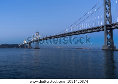 panoramic view of Bay Bridge at twilight time in San Francisco,California.