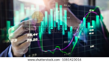Modern way of exchange. Bitcoin is convenient payment in global economy market. Virtual digital currency and financial investment trade concept. Abstract cryptocurrency with gold bitcoin background. Royalty-Free Stock Photo #1081423016