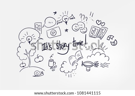 vector sketch lettering word doodle concept illustration it's story time Royalty-Free Stock Photo #1081441115