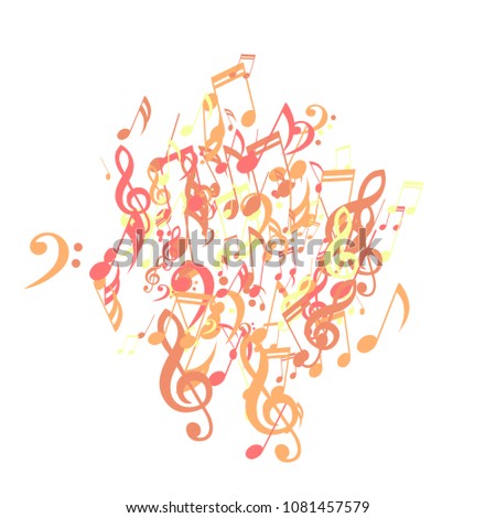 Musical Signs. Trendy Background with Notes, Bass and Treble Clefs. Vector Element for Musical Poster, Banner, Advertising, Card. Minimalistic Simple Background.