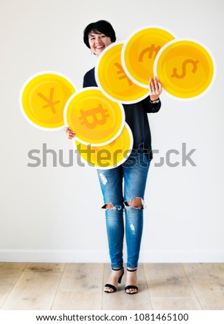 White woman with money currency concept