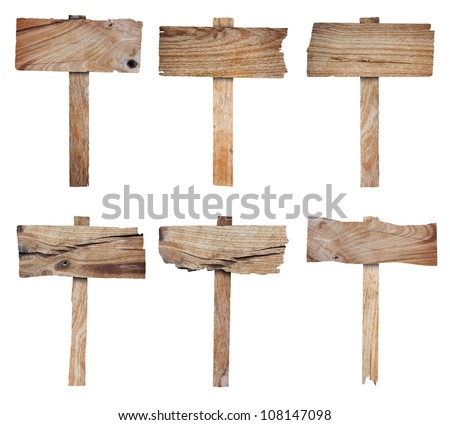 Collection of wooden sign and signboard, isolated on white background (Save Paths For design work)