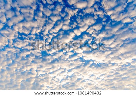 Altocumulus clouds. The sun shines through the Altocumulus clouds ,panorama Royalty-Free Stock Photo #1081490432