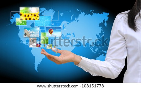 working women hand holding streaming images virtual buttons