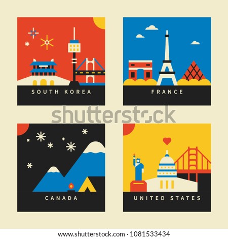 travel landmark postcard concept vector illustration flat design