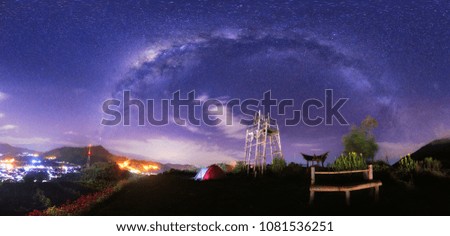 Milky way panorama in the sky of Indonesia at scooter hill ,Dieng ,Central Java