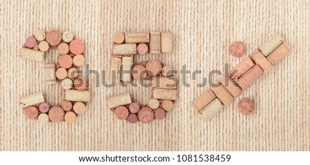 Number  thirty five 35 %  percent made of wine corks on on jute rope background. Sale Banner
