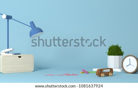 Mock up Template product decorative items have lamp, box, ornamental plant. The decoration is placed in front of the wall picture for copy space minimal fruit and object concept pastel colorful backg Royalty-Free Stock Photo #1081637924
