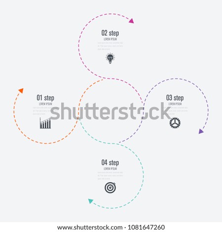 Infographics template 4 options with circle. Data and information visualization. Dynamic infographics stylish geometric. element for design business invitations, gift cards, flyers and brochures