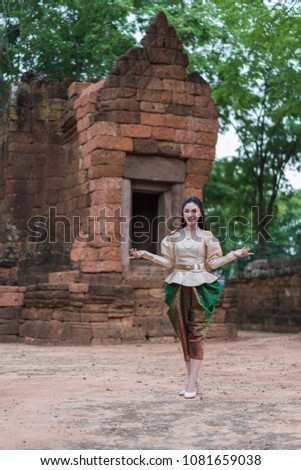 happy beautiful woman in Thai traditional dress 