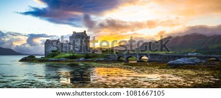 Eilean Donan Castle in Scotland at sunset